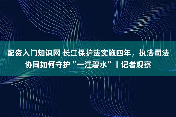 配资入门知识网 长江保护法实施四年，执法司法协同如何守护“一江碧水”｜记者观察
